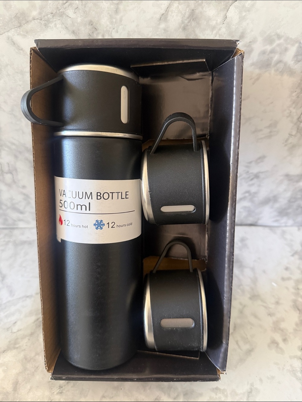 Matte Black Vacuum Bottle 16oz with 3 Cups